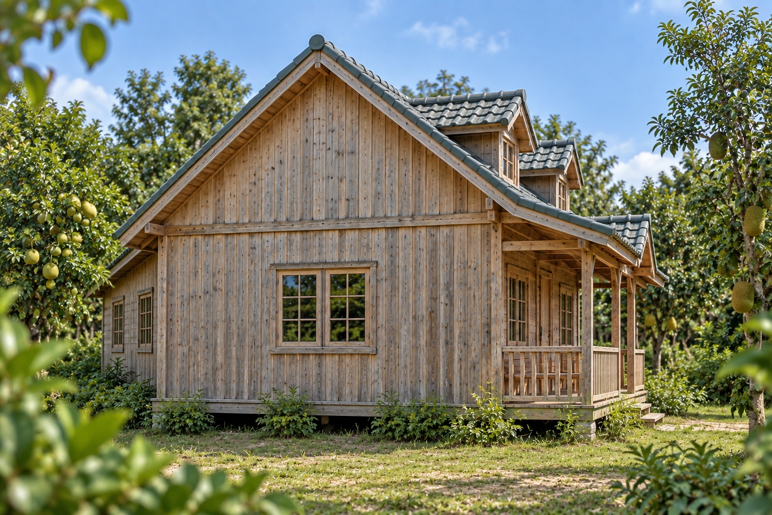 Nhà Gỗ Homestay S75 - Gác Áp Mái Cửa Sổ Mái Hai Bên, Gỗ Thông Màu Vintage Nhà Gỗ Homestay S75 - Gác Áp Mái Cửa Sổ Mái Hai Bên, Gỗ Thông Màu Vintage
