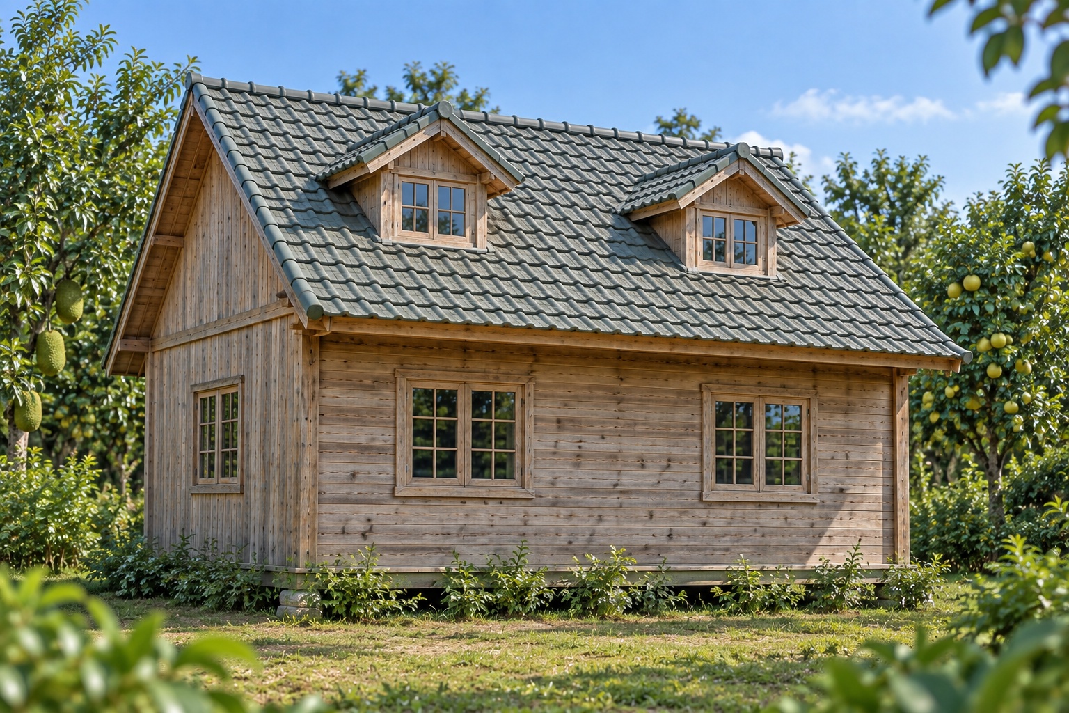 Nhà Gỗ Homestay S75 - Gác Áp Mái Cửa Sổ Mái Hai Bên, Gỗ Thông Màu Vintage Nhà Gỗ Homestay S75 - Gác Áp Mái Cửa Sổ Mái Hai Bên, Gỗ Thông Màu Vintage