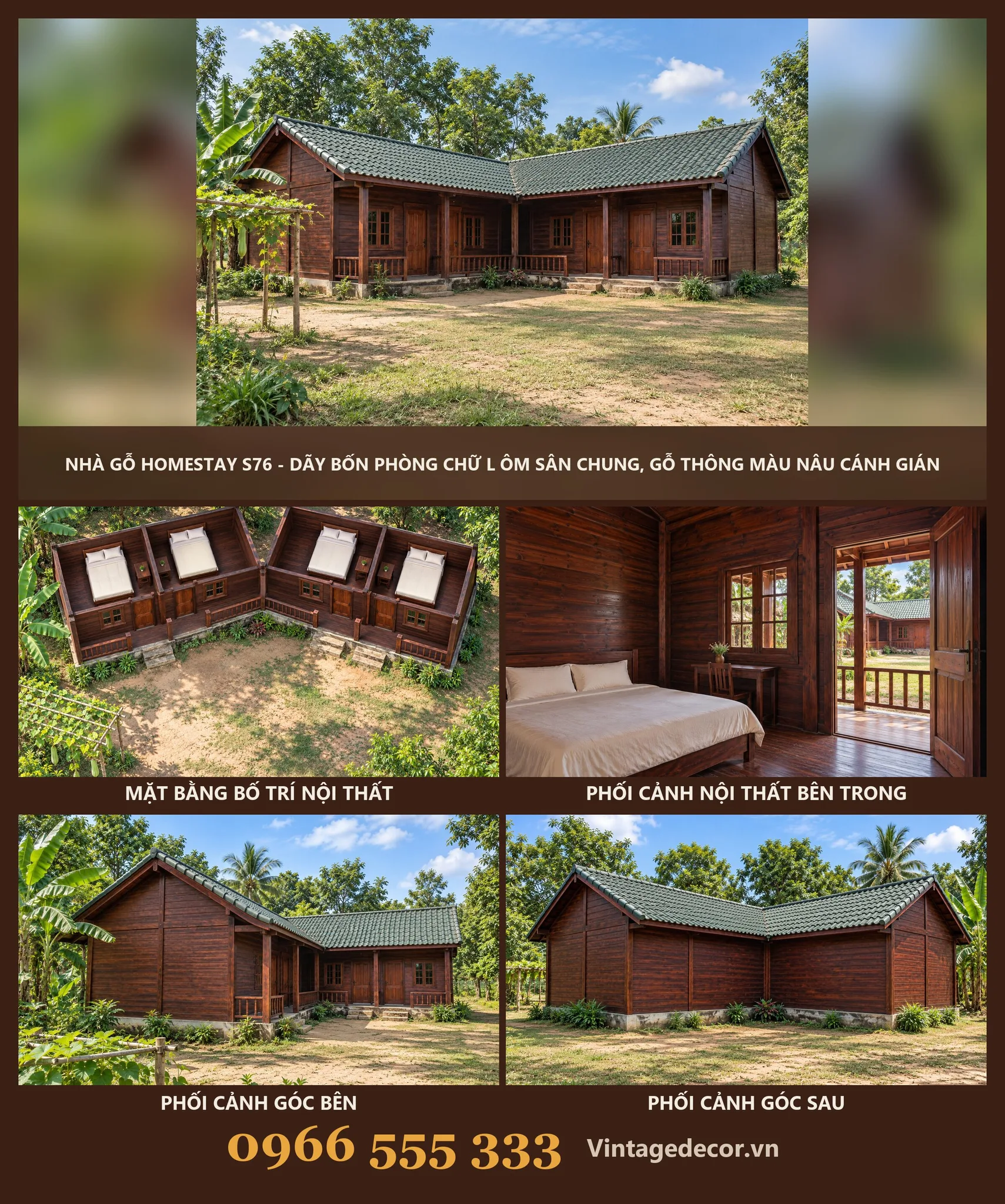 Nhà Gỗ Homestay S76 Dãy Bốn Phòng Chữ L