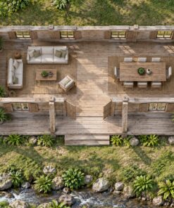 Nhà Gỗ Homestay S77 - Hai Tầng Hành Lang Ngoài Tầng Trên Ba Phòng, Gỗ Thông Màu Vintage