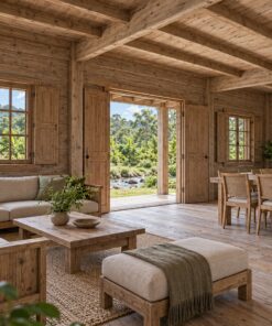 Nhà Gỗ Homestay S77 - Hai Tầng Hành Lang Ngoài Tầng Trên Ba Phòng, Gỗ Thông Màu Vintage