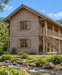 Nhà Gỗ Homestay S77 - Hai Tầng Hành Lang Ngoài Tầng Trên Ba Phòng, Gỗ Thông Màu Vintage