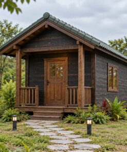 Nhà Gỗ Homestay S78 - Nhà Đôi Hai Căn Chung Vách Lối Vào Hai Đầu, Gỗ Thông Màu Gỗ Cháy