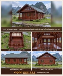 Nhà Gỗ Homestay S79 - Phòng Chung Lớn Gác Ngủ Tập Thể, Gỗ Thông Màu Nâu Đỏ