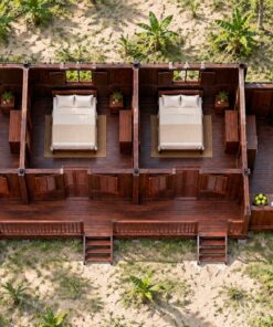 Nhà Gỗ Homestay S80 - Nhà Dài Bếp Chung Đầu Nhà Mái Thấp, Gỗ Thông Màu Nâu Cánh Gián
