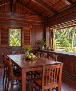 Nhà Gỗ Homestay S80 - Nhà Dài Bếp Chung Đầu Nhà Mái Thấp, Gỗ Thông Màu Nâu Cánh Gián