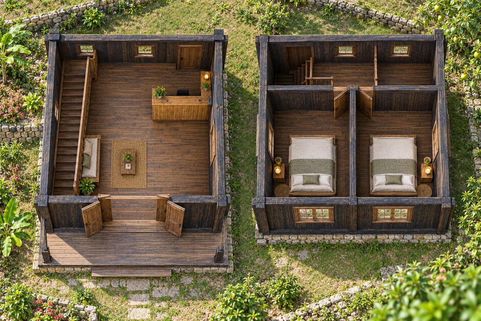 Nhà Gỗ Homestay S82 - Hai Tầng Tầng Dưới Quầy Đón Khách Tầng Trên Hai Phòng, Gỗ Thông Màu Gỗ Cháy Nhà Gỗ Homestay S82 - Hai Tầng Tầng Dưới Quầy Đón Khách Tầng Trên Hai Phòng, Gỗ Thông Màu Gỗ Cháy