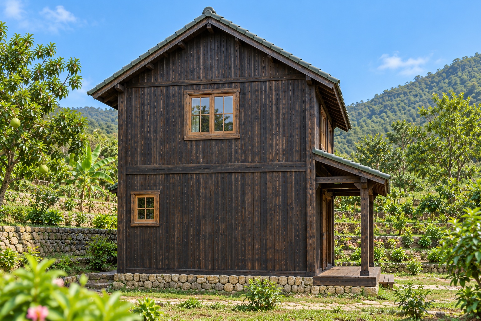 Nhà Gỗ Homestay S82 - Hai Tầng Tầng Dưới Quầy Đón Khách Tầng Trên Hai Phòng, Gỗ Thông Màu Gỗ Cháy Nhà Gỗ Homestay S82 - Hai Tầng Tầng Dưới Quầy Đón Khách Tầng Trên Hai Phòng, Gỗ Thông Màu Gỗ Cháy