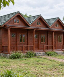 Nhà Gỗ Homestay S83 - Dãy Ba Phòng Mỗi Phòng Một Đầu Hồi Nhỏ, Gỗ Thông Màu Nâu Đỏ