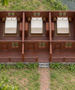 Nhà Gỗ Homestay S83 - Dãy Ba Phòng Mỗi Phòng Một Đầu Hồi Nhỏ, Gỗ Thông Màu Nâu Đỏ