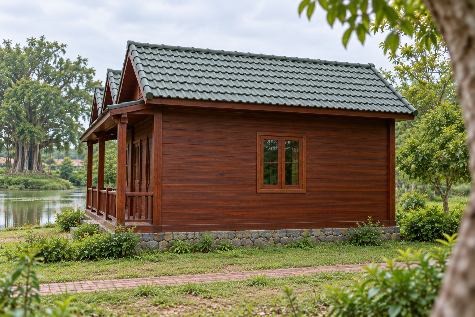 Nhà Gỗ Homestay S83 - Dãy Ba Phòng Mỗi Phòng Một Đầu Hồi Nhỏ, Gỗ Thông Màu Nâu Đỏ Nhà Gỗ Homestay S83 - Dãy Ba Phòng Mỗi Phòng Một Đầu Hồi Nhỏ, Gỗ Thông Màu Nâu Đỏ