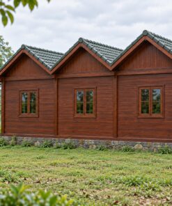 Nhà Gỗ Homestay S83 - Dãy Ba Phòng Mỗi Phòng Một Đầu Hồi Nhỏ, Gỗ Thông Màu Nâu Đỏ