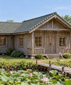 Nhà Gỗ Homestay S85 - Mặt Bằng Chữ T Phòng Chung Ở Giữa, Gỗ Thông Màu Vintage