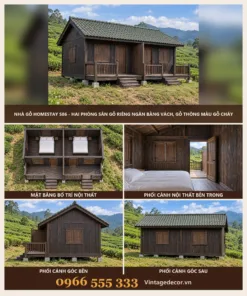 Nhà Gỗ Homestay S86 - Hai Phòng Sân Gỗ Riêng Ngăn Bằng Vách, Gỗ Thông Màu Gỗ Cháy