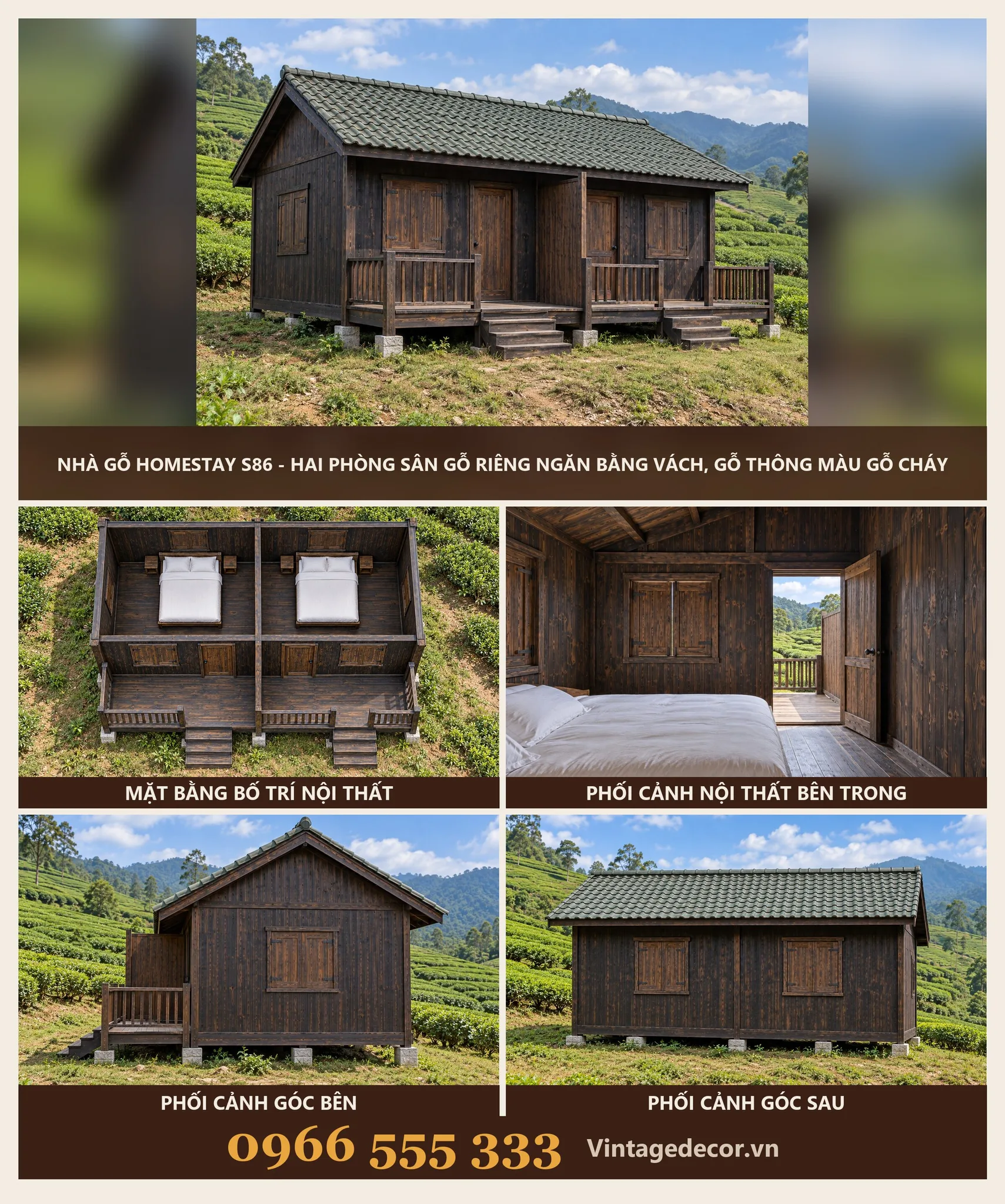 Nhà Gỗ Homestay S86 - Hai Phòng Sân Gỗ Riêng Ngăn Bằng Vách, Gỗ Thông Màu Gỗ Cháy Nhà Gỗ Homestay S86 - Hai Phòng Sân Gỗ Riêng Ngăn Bằng Vách, Gỗ Thông Màu Gỗ Cháy