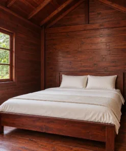 Nhà Gỗ Homestay S87 - Ba Phòng Xếp So Le Lệch Mặt Trước, Gỗ Thông Màu Nâu Đỏ