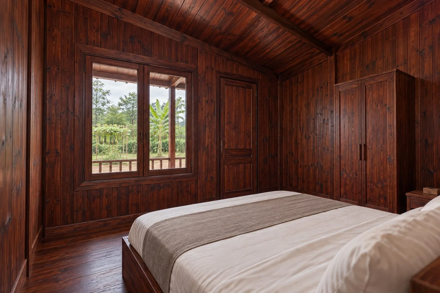 Nhà Gỗ Homestay S88 - Dãy Phòng Mái Một Dốc Cửa Sổ Cao Phía Sau, Gỗ Thông Màu Nâu Cánh Gián Nhà Gỗ Homestay S88 - Dãy Phòng Mái Một Dốc Cửa Sổ Cao Phía Sau, Gỗ Thông Màu Nâu Cánh Gián