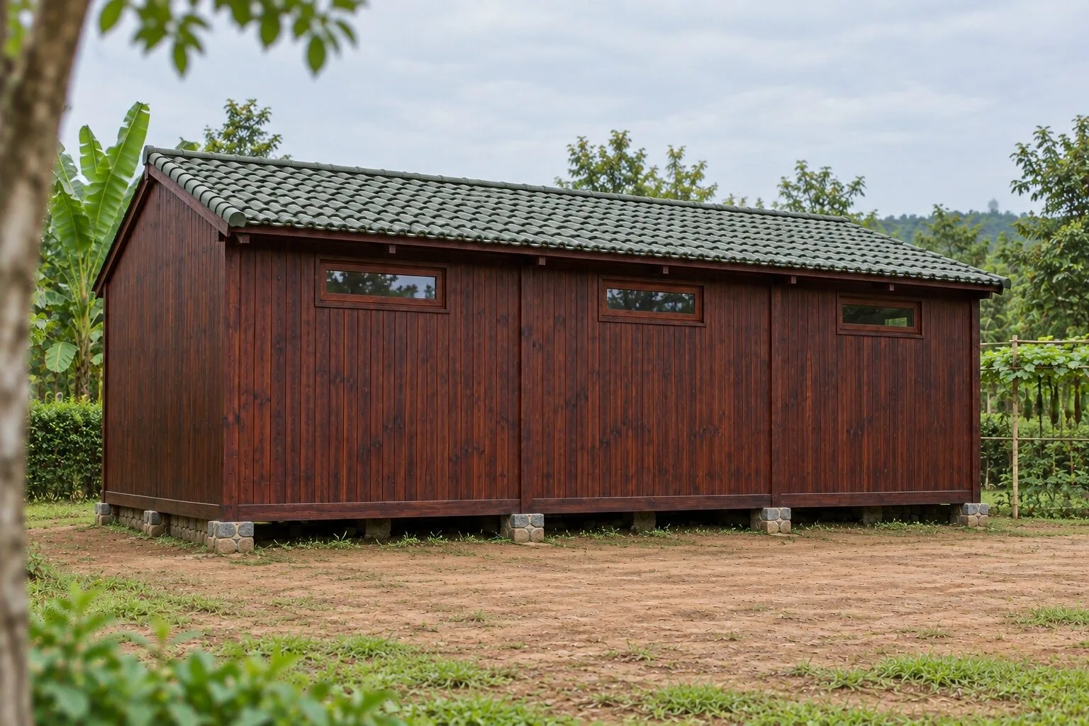 Nhà Gỗ Homestay S88 - Dãy Phòng Mái Một Dốc Cửa Sổ Cao Phía Sau, Gỗ Thông Màu Nâu Cánh Gián Nhà Gỗ Homestay S88 - Dãy Phòng Mái Một Dốc Cửa Sổ Cao Phía Sau, Gỗ Thông Màu Nâu Cánh Gián