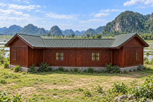 Nhà Gỗ Homestay S91 - Ba Dãy Phòng Chữ U Ôm Sân Có Hiên Liền, Gỗ Thông Màu Nâu Đỏ Nhà Gỗ Homestay S91 - Ba Dãy Phòng Chữ U Ôm Sân Có Hiên Liền, Gỗ Thông Màu Nâu Đỏ