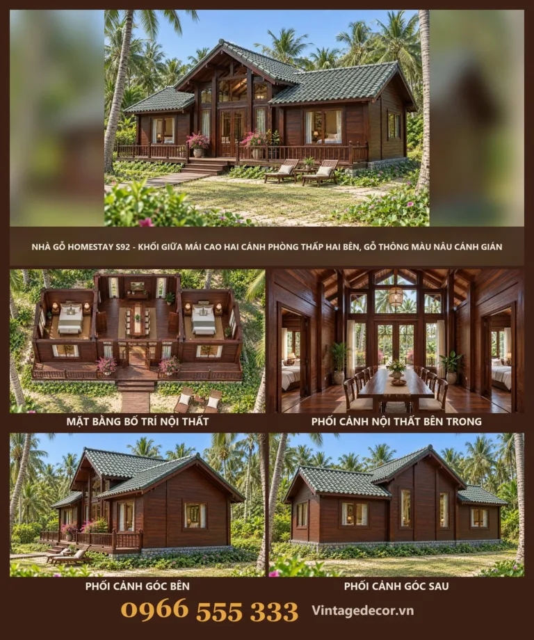 Nhà Gỗ Homestay S92 Khối Giữa Mái Cao