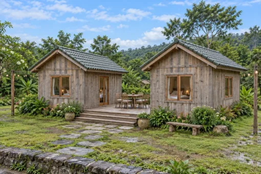 Nhà Gỗ Homestay S94 - Hai Căn Nhỏ Nối Sàn Gỗ Chung Ở Giữa, Gỗ Thông Màu Vintage Nhà Gỗ Homestay S94 - Hai Căn Nhỏ Nối Sàn Gỗ Chung Ở Giữa, Gỗ Thông Màu Vintage