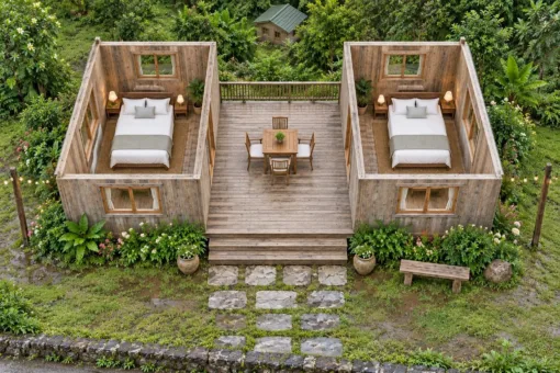 Nhà Gỗ Homestay S94 - Hai Căn Nhỏ Nối Sàn Gỗ Chung Ở Giữa, Gỗ Thông Màu Vintage Nhà Gỗ Homestay S94 - Hai Căn Nhỏ Nối Sàn Gỗ Chung Ở Giữa, Gỗ Thông Màu Vintage