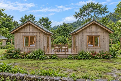 Nhà Gỗ Homestay S94 - Hai Căn Nhỏ Nối Sàn Gỗ Chung Ở Giữa, Gỗ Thông Màu Vintage Nhà Gỗ Homestay S94 - Hai Căn Nhỏ Nối Sàn Gỗ Chung Ở Giữa, Gỗ Thông Màu Vintage
