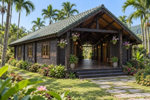 Nhà Gỗ Homestay S95 - Lối Đi Có Mái Giữa Hai Dãy Phòng Đối Diện, Gỗ Thông Màu Gỗ Cháy Nhà Gỗ Homestay S95 - Lối Đi Có Mái Giữa Hai Dãy Phòng Đối Diện, Gỗ Thông Màu Gỗ Cháy