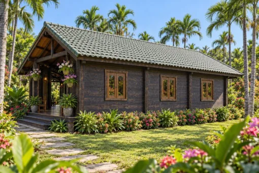 Nhà Gỗ Homestay S95 - Lối Đi Có Mái Giữa Hai Dãy Phòng Đối Diện, Gỗ Thông Màu Gỗ Cháy Nhà Gỗ Homestay S95 - Lối Đi Có Mái Giữa Hai Dãy Phòng Đối Diện, Gỗ Thông Màu Gỗ Cháy