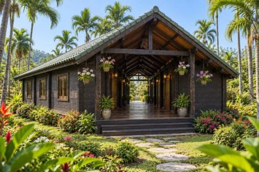 Nhà Gỗ Homestay S95 - Lối Đi Có Mái Giữa Hai Dãy Phòng Đối Diện, Gỗ Thông Màu Gỗ Cháy Nhà Gỗ Homestay S95 - Lối Đi Có Mái Giữa Hai Dãy Phòng Đối Diện, Gỗ Thông Màu Gỗ Cháy