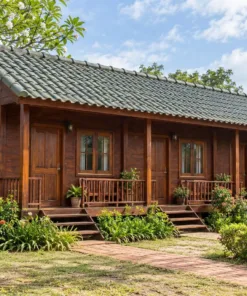 Nhà Gỗ Homestay S96 - Ba Phòng Mỗi Phòng Sân Sau Rào Gỗ Riêng, Gỗ Thông Màu Nâu Đỏ