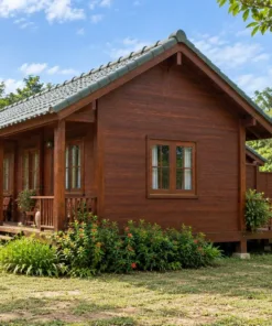 Nhà Gỗ Homestay S96 - Ba Phòng Mỗi Phòng Sân Sau Rào Gỗ Riêng, Gỗ Thông Màu Nâu Đỏ
