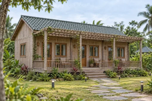 Nhà Gỗ Homestay S98 - Hiên Trước Giàn Lam Gỗ Thay Mái, Gỗ Thông Màu Vintage Nhà Gỗ Homestay S98 - Hiên Trước Giàn Lam Gỗ Thay Mái, Gỗ Thông Màu Vintage