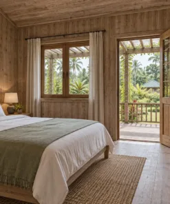 Nhà Gỗ Homestay S98 - Hiên Trước Giàn Lam Gỗ Thay Mái, Gỗ Thông Màu Vintage