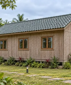 Nhà Gỗ Homestay S98 - Hiên Trước Giàn Lam Gỗ Thay Mái, Gỗ Thông Màu Vintage