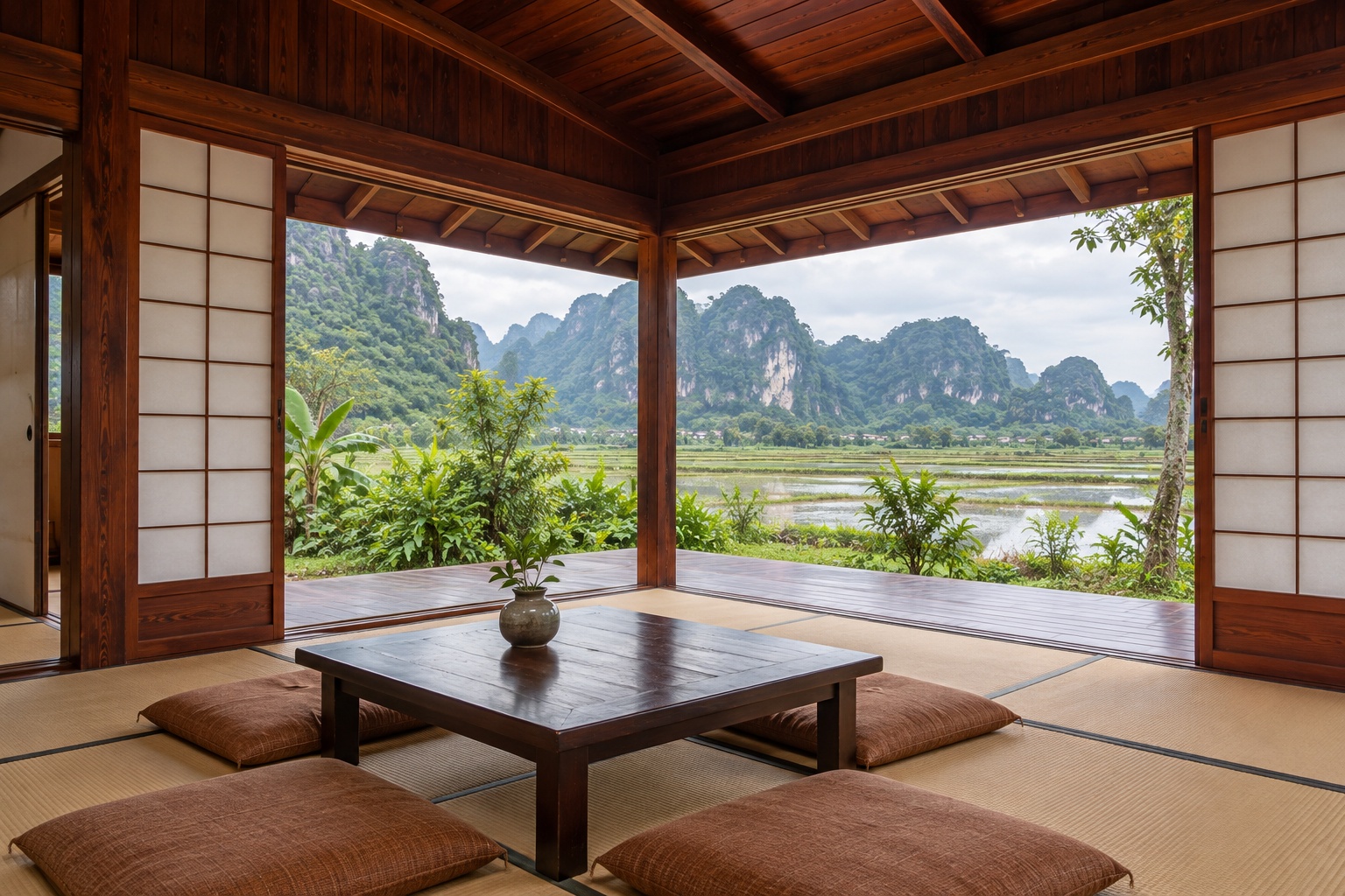 Nhà Gỗ Nhật Bản J103 - Hiên Bao Hai Mặt Góc Mở Ra Vườn, Gỗ Thông Màu Nâu Đỏ Nhà Gỗ Nhật Bản J103 - Hiên Bao Hai Mặt Góc Mở Ra Vườn, Gỗ Thông Màu Nâu Đỏ