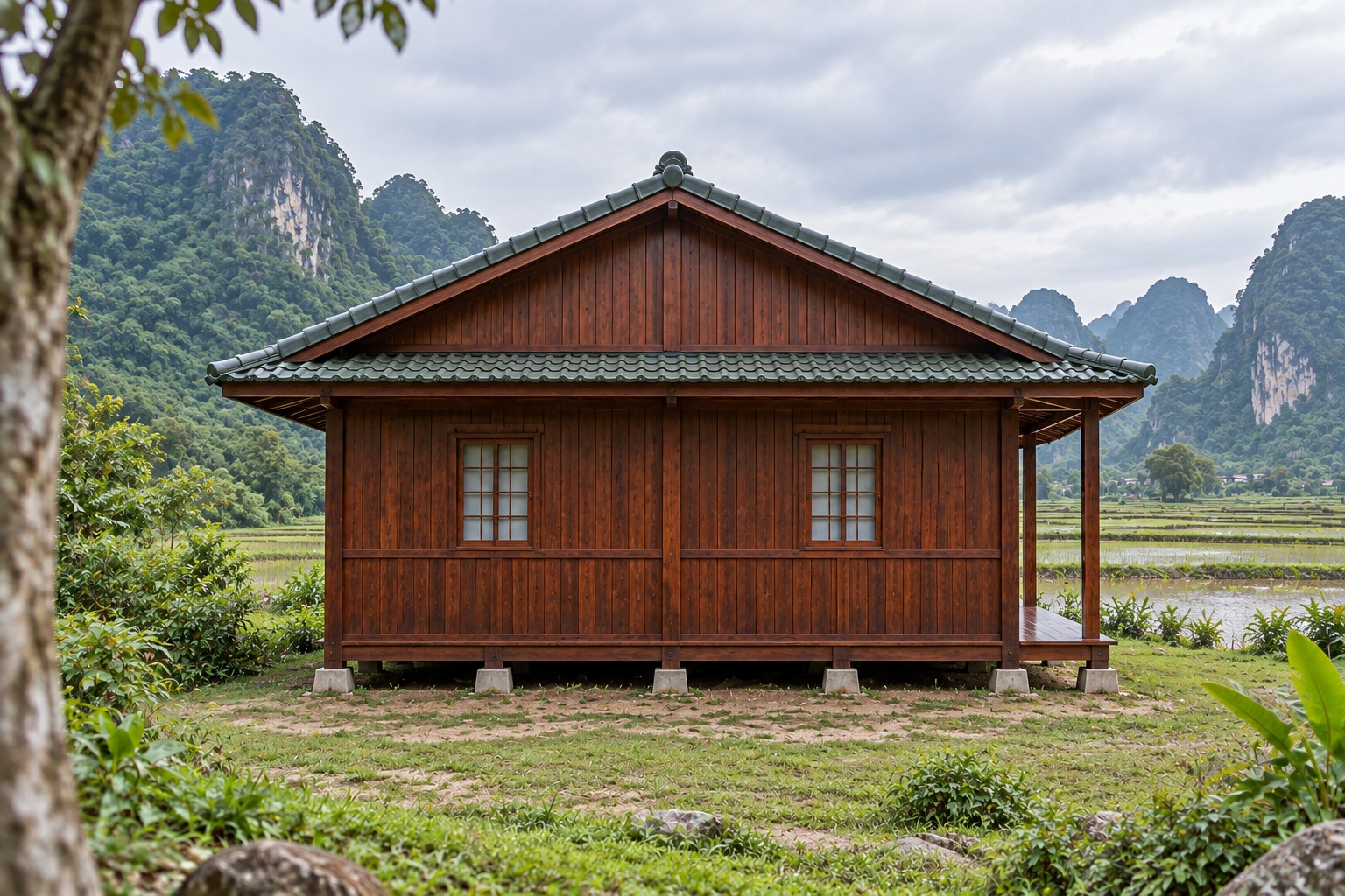 Nhà Gỗ Nhật Bản J103 - Hiên Bao Hai Mặt Góc Mở Ra Vườn, Gỗ Thông Màu Nâu Đỏ Nhà Gỗ Nhật Bản J103 - Hiên Bao Hai Mặt Góc Mở Ra Vườn, Gỗ Thông Màu Nâu Đỏ