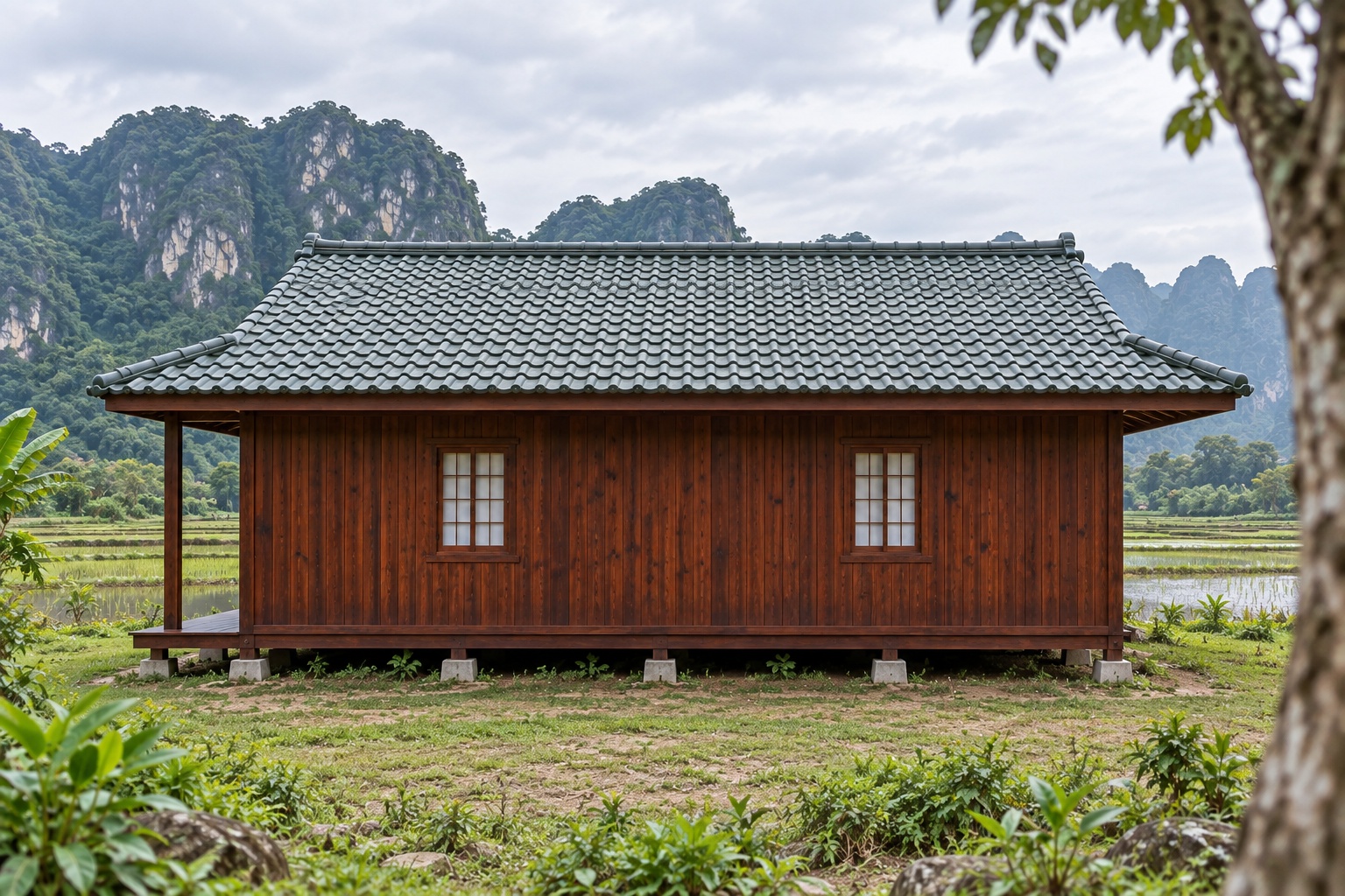 Nhà Gỗ Nhật Bản J103 - Hiên Bao Hai Mặt Góc Mở Ra Vườn, Gỗ Thông Màu Nâu Đỏ Nhà Gỗ Nhật Bản J103 - Hiên Bao Hai Mặt Góc Mở Ra Vườn, Gỗ Thông Màu Nâu Đỏ