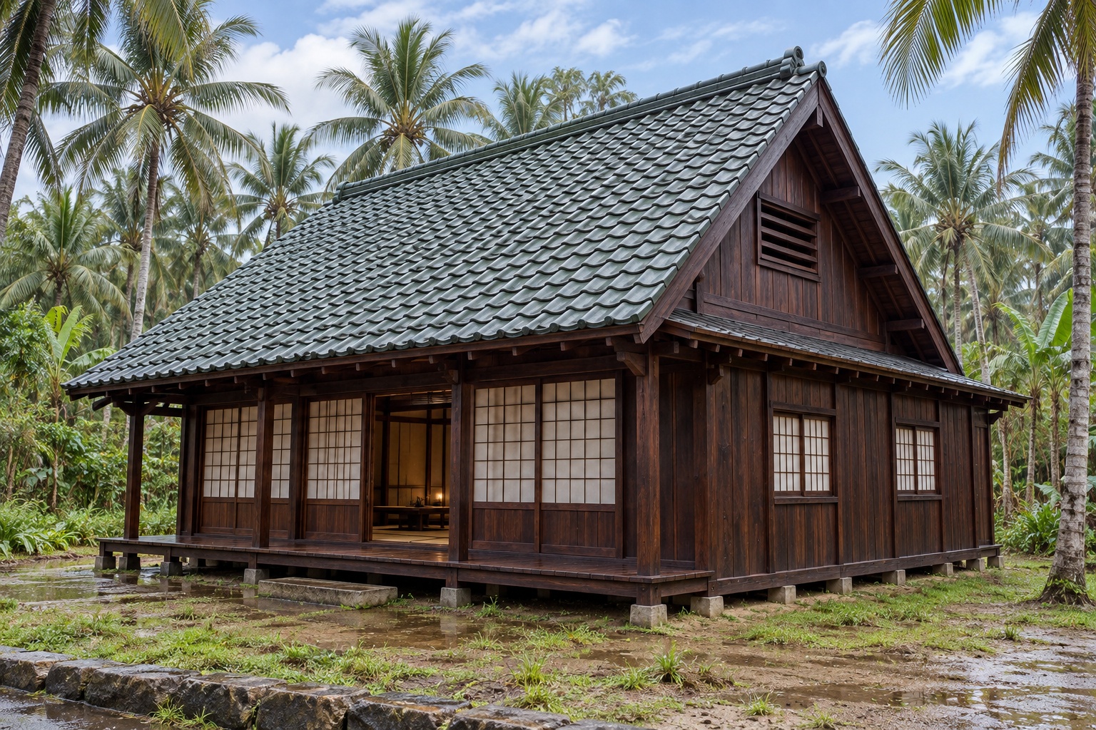 Nhà Gỗ Nhật Bản J104 - Mái Dốc Cao Kiểu Minka Gác Xép Cửa Sổ Lam Đầu Hồi, Gỗ Thông Màu Nâu Cánh Gián Nhà Gỗ Nhật Bản J104 - Mái Dốc Cao Kiểu Minka Gác Xép Cửa Sổ Lam Đầu Hồi, Gỗ Thông Màu Nâu Cánh Gián