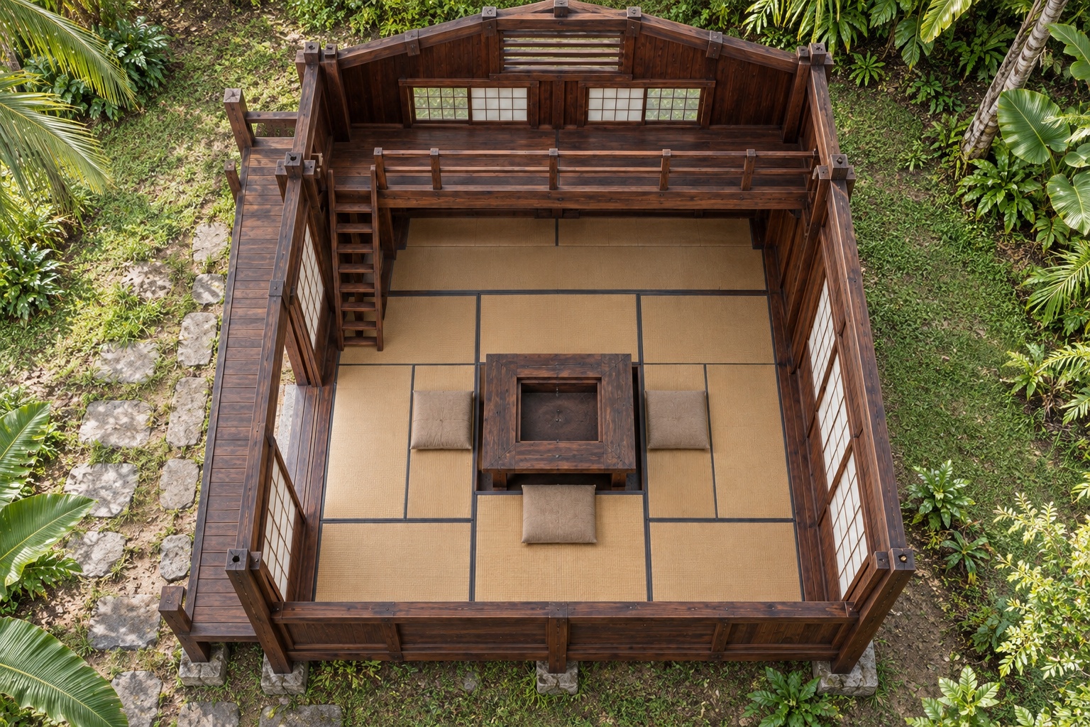 Nhà Gỗ Nhật Bản J104 - Mái Dốc Cao Kiểu Minka Gác Xép Cửa Sổ Lam Đầu Hồi, Gỗ Thông Màu Nâu Cánh Gián Nhà Gỗ Nhật Bản J104 - Mái Dốc Cao Kiểu Minka Gác Xép Cửa Sổ Lam Đầu Hồi, Gỗ Thông Màu Nâu Cánh Gián