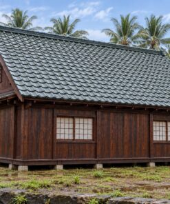Nhà Gỗ Nhật Bản J104 - Mái Dốc Cao Kiểu Minka Gác Xép Cửa Sổ Lam Đầu Hồi, Gỗ Thông Màu Nâu Cánh Gián