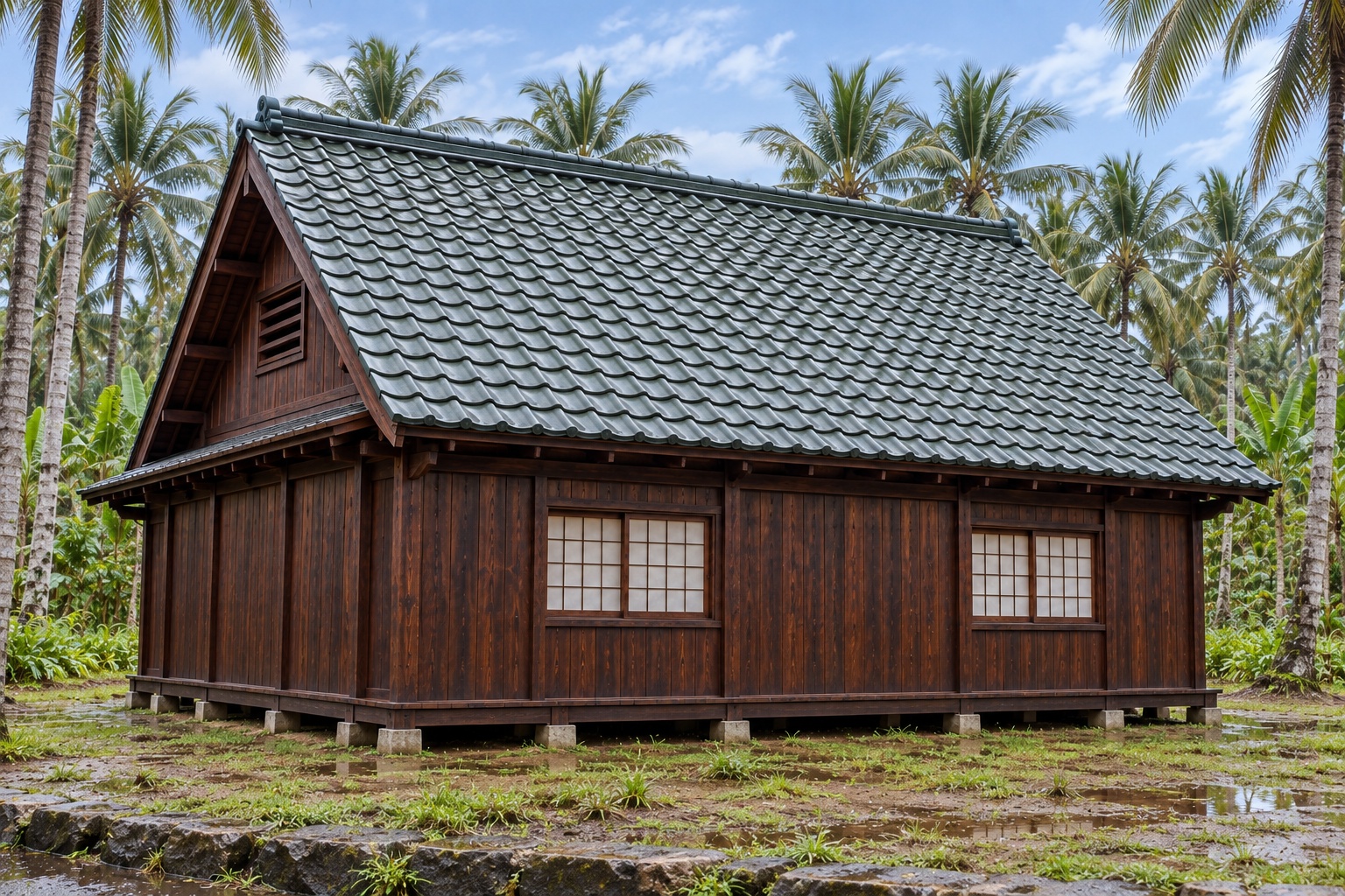 Nhà Gỗ Nhật Bản J104 - Mái Dốc Cao Kiểu Minka Gác Xép Cửa Sổ Lam Đầu Hồi, Gỗ Thông Màu Nâu Cánh Gián Nhà Gỗ Nhật Bản J104 - Mái Dốc Cao Kiểu Minka Gác Xép Cửa Sổ Lam Đầu Hồi, Gỗ Thông Màu Nâu Cánh Gián