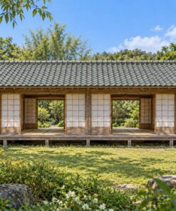 Nhà Gỗ Nhật Bản J105 - Nhà Dài Cửa Lùa Hai Mặt Thông Gió Xuyên, Gỗ Thông Màu Vintage