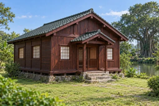 Nhà Gỗ Nhật Bản J107 - Đầu Hồi Ra Trước Sảnh Vào Có Mái Riêng, Gỗ Thông Màu Nâu Đỏ Nhà Gỗ Nhật Bản J107 - Đầu Hồi Ra Trước Sảnh Vào Có Mái Riêng, Gỗ Thông Màu Nâu Đỏ