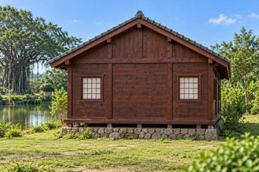 Nhà Gỗ Nhật Bản J107 - Đầu Hồi Ra Trước Sảnh Vào Có Mái Riêng, Gỗ Thông Màu Nâu Đỏ Nhà Gỗ Nhật Bản J107 - Đầu Hồi Ra Trước Sảnh Vào Có Mái Riêng, Gỗ Thông Màu Nâu Đỏ