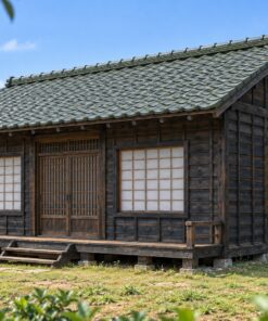 Nhà Gỗ Nhật Bản J110 - Vách Ván Ngang Chồng Mí Nẹp Đứng, Gỗ Thông Màu Gỗ Cháy