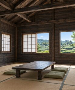 Nhà Gỗ Nhật Bản J110 - Vách Ván Ngang Chồng Mí Nẹp Đứng, Gỗ Thông Màu Gỗ Cháy