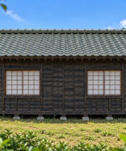 Nhà Gỗ Nhật Bản J110 - Vách Ván Ngang Chồng Mí Nẹp Đứng, Gỗ Thông Màu Gỗ Cháy