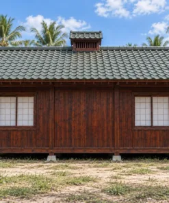 Nhà Gỗ Nhật Bản J116 - Mái Có Chóp Thoát Khói Nhỏ Giữa Nóc, Gỗ Thông Màu Nâu Cánh Gián