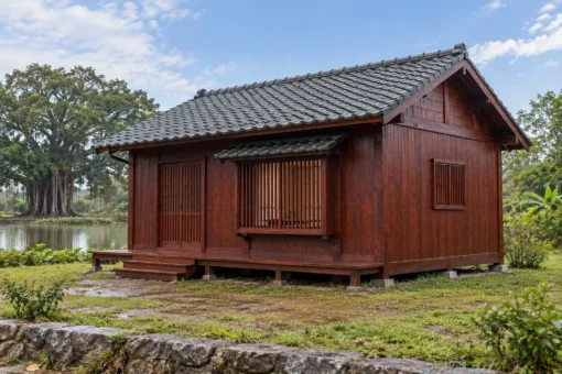 Nhà Gỗ Nhật Bản J119 - Cửa Sổ Lồi Song Gỗ Giữa Mặt Tiền, Gỗ Thông Màu Nâu Đỏ Nhà Gỗ Nhật Bản J119 - Cửa Sổ Lồi Song Gỗ Giữa Mặt Tiền, Gỗ Thông Màu Nâu Đỏ